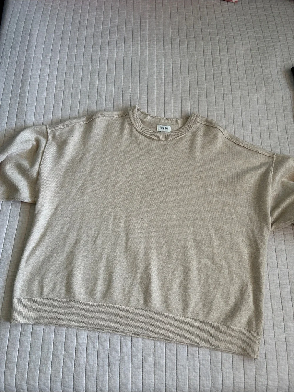 J. Crew Drop-shoulder oatmeal classic crew cotton boxy pullover sweater XL